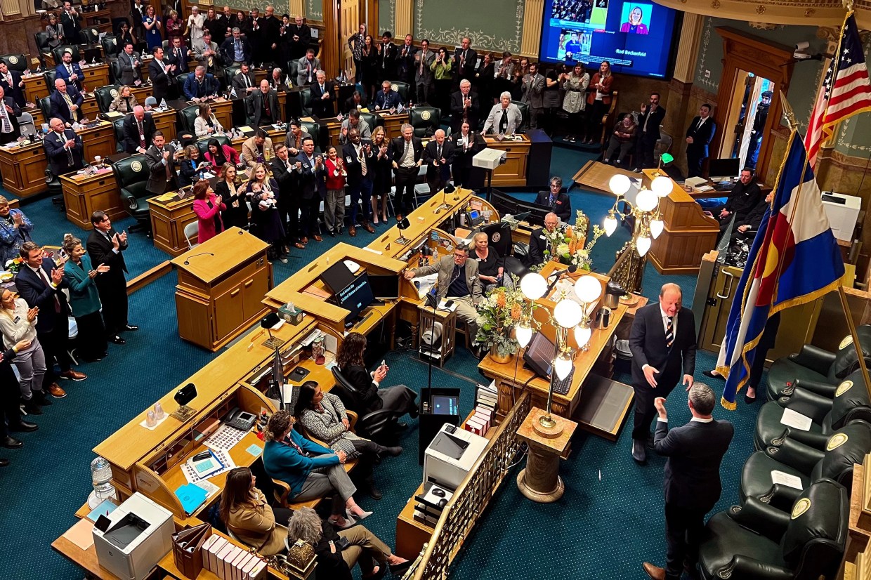 Governor Jared Polis during the 2024 State of the State address in the Colorado Capitol House chamber.