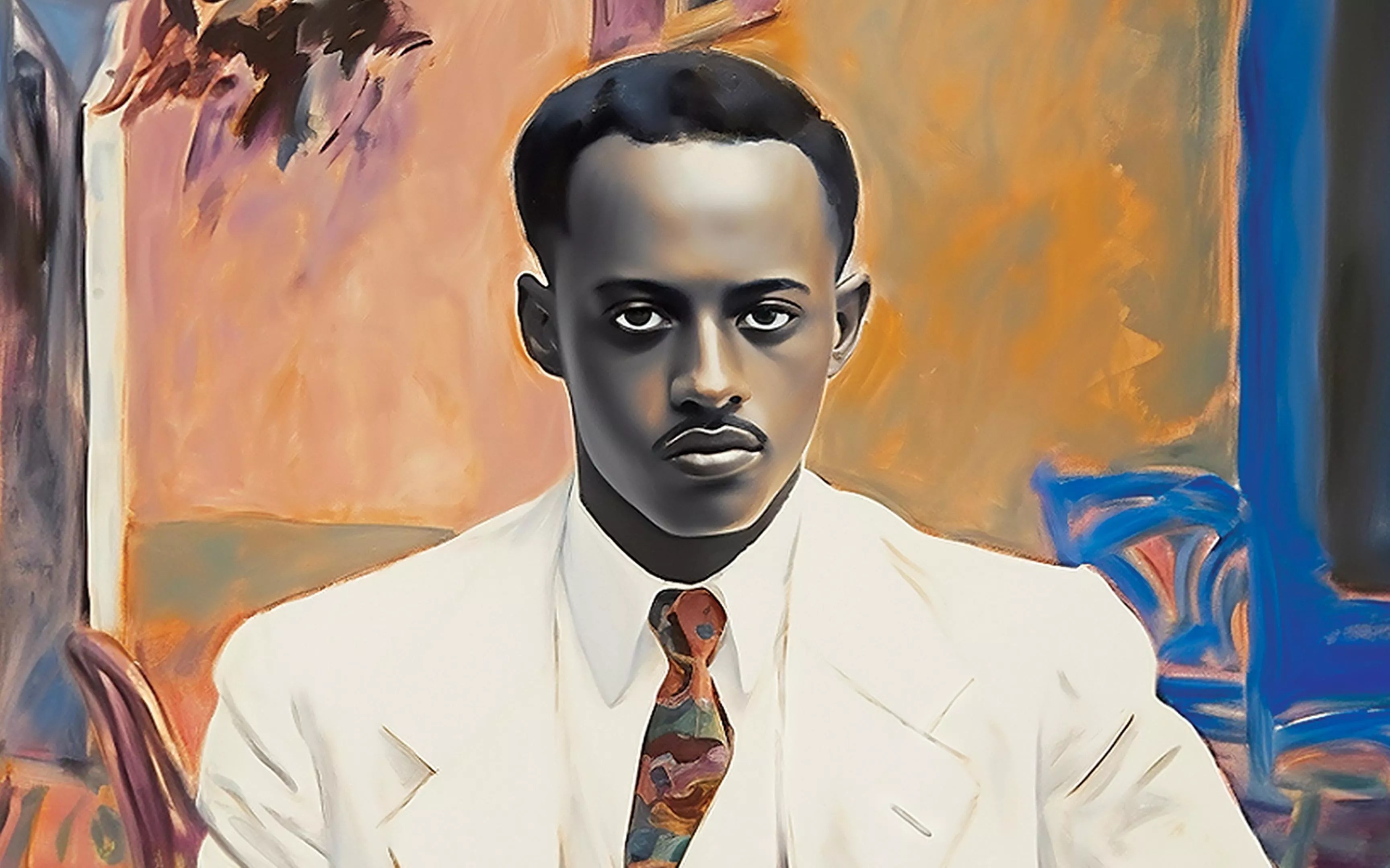 man in a white suit and red tie