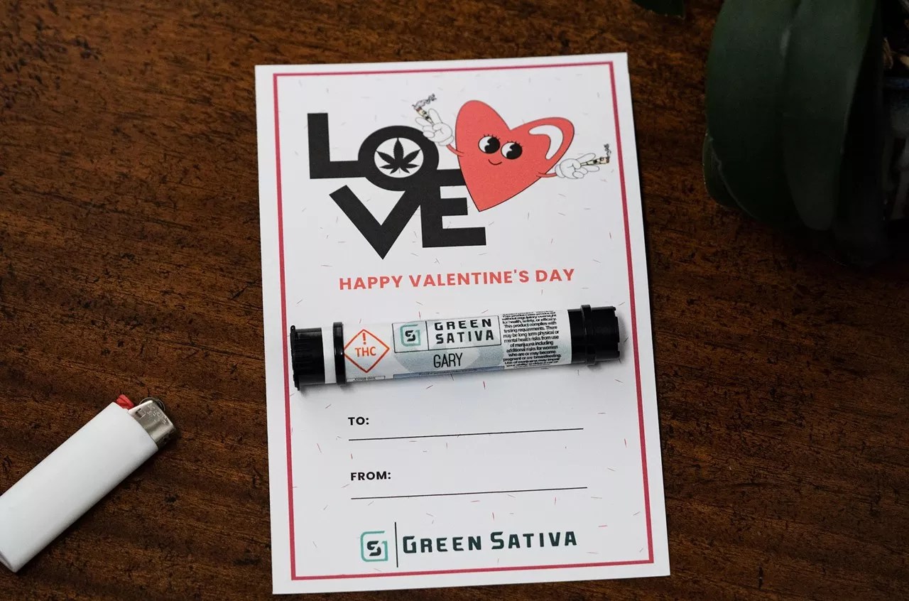 Marijuana Valentine's Day card with heart and joint