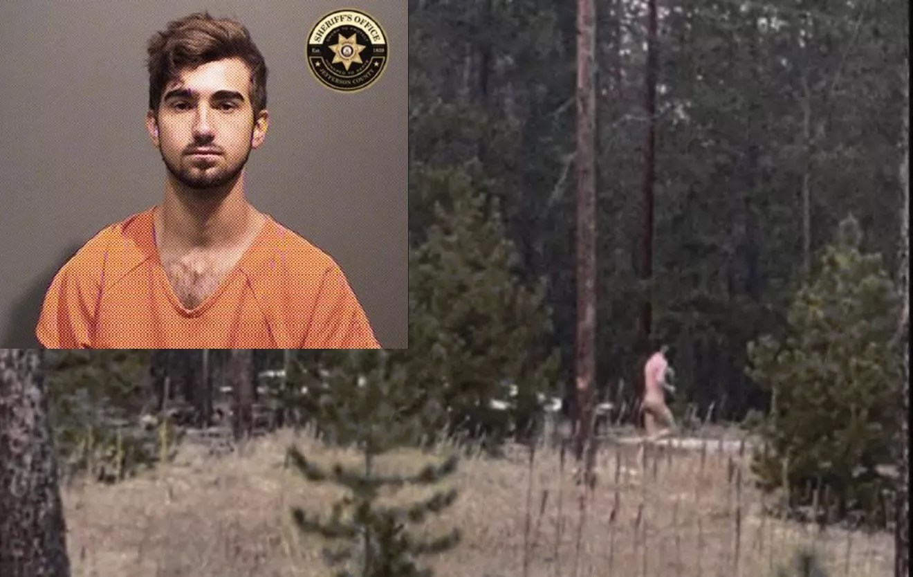The mugshot for Jefferson County trail predator suspect Glenn Braden and a screenshot from a trail cam showing him allegedly running naked.