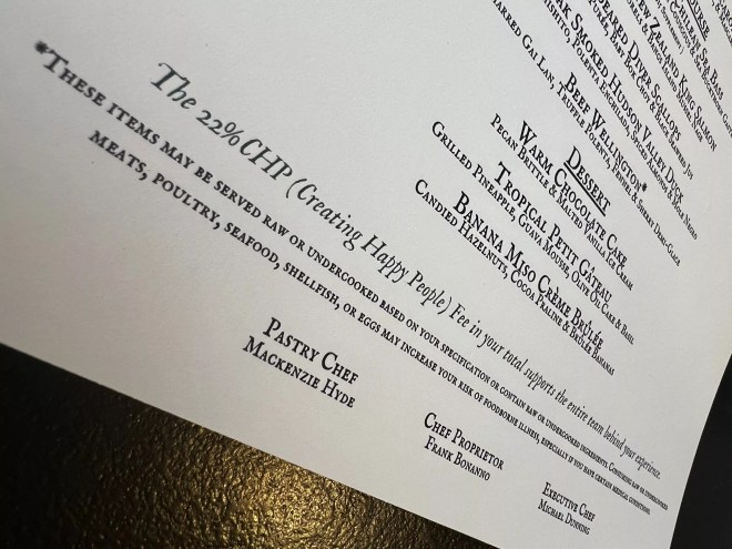 the bottom of a menu