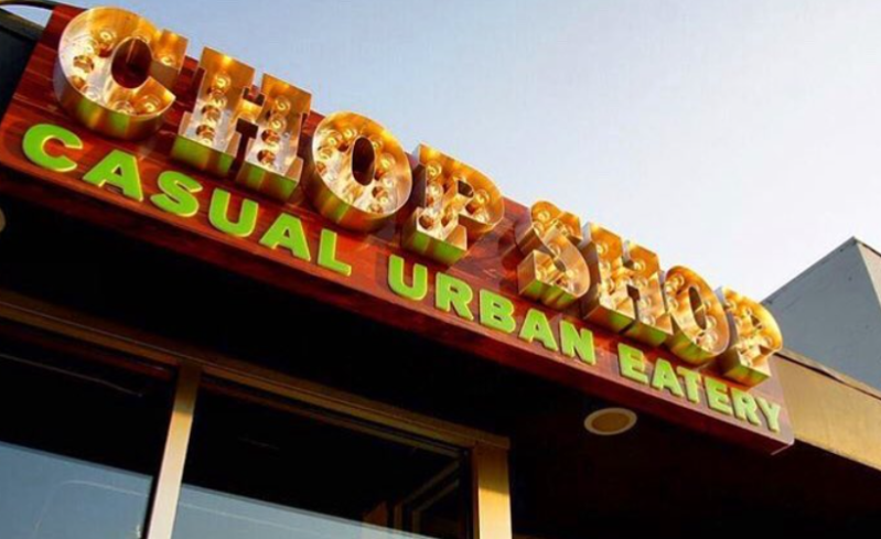 sign that says "chop shop"