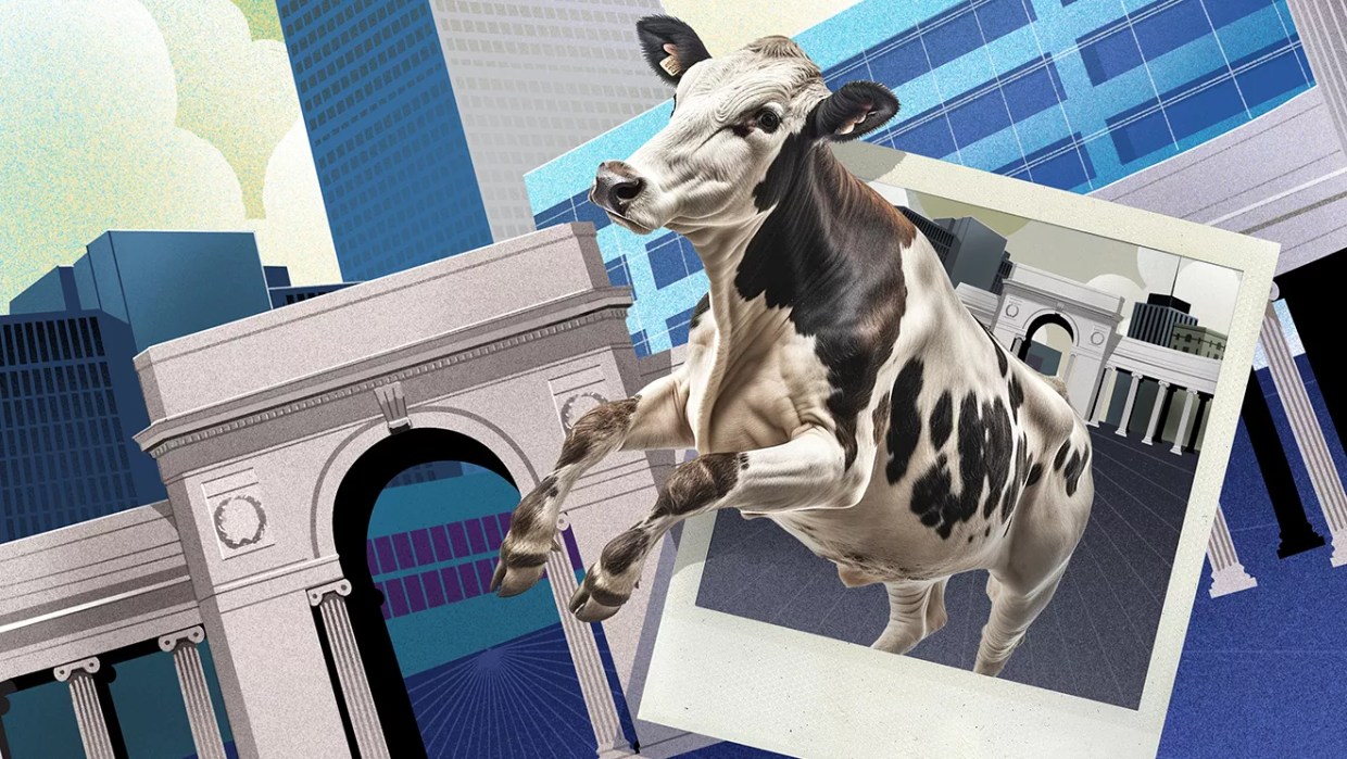 cow jumping out of Polaroid