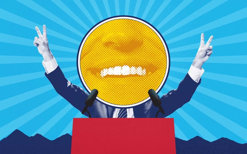 cartoon candidate at podium