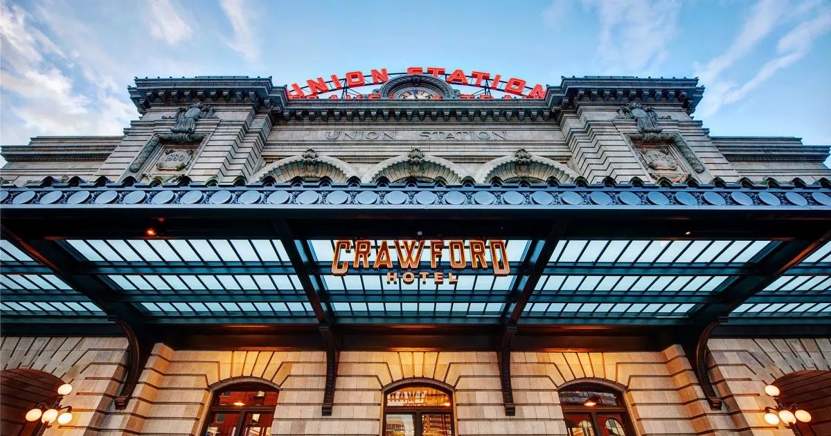 entrance to train station with hotel