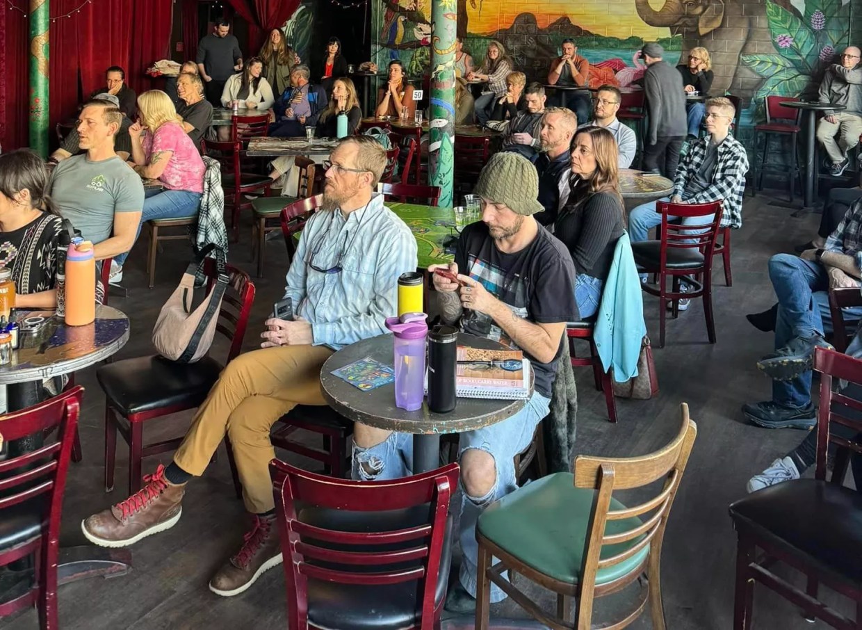Crowd of people inside Mercury cafe in Denver