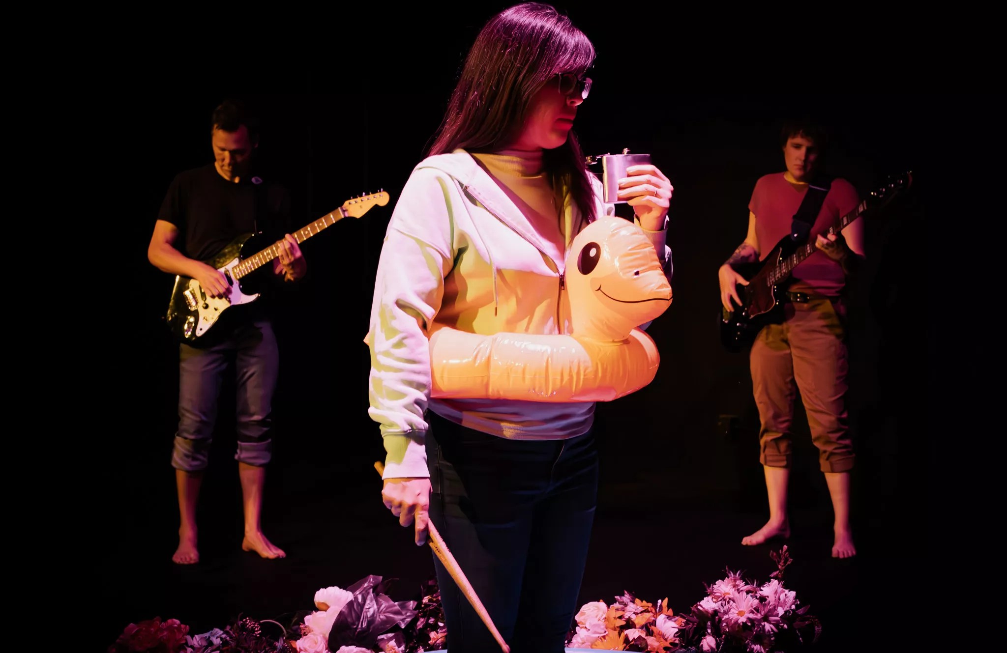 woman wearing a duck innertube