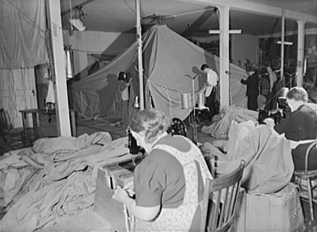 Word War II tent production workers in Denver, Colorado