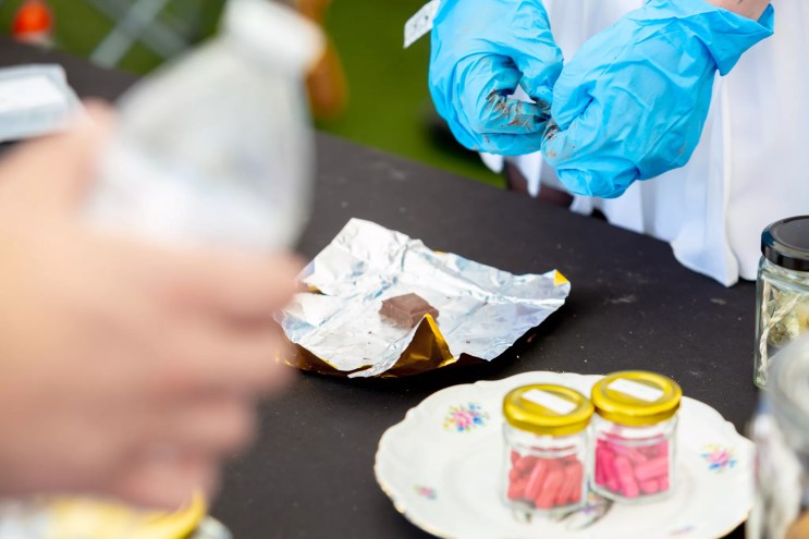 Psilocybin chocolate bar piece and psilocybin capsules