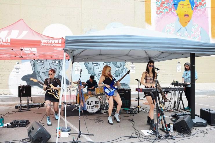 Denver band May Be Fern performs a concert in the parking lot of Westword