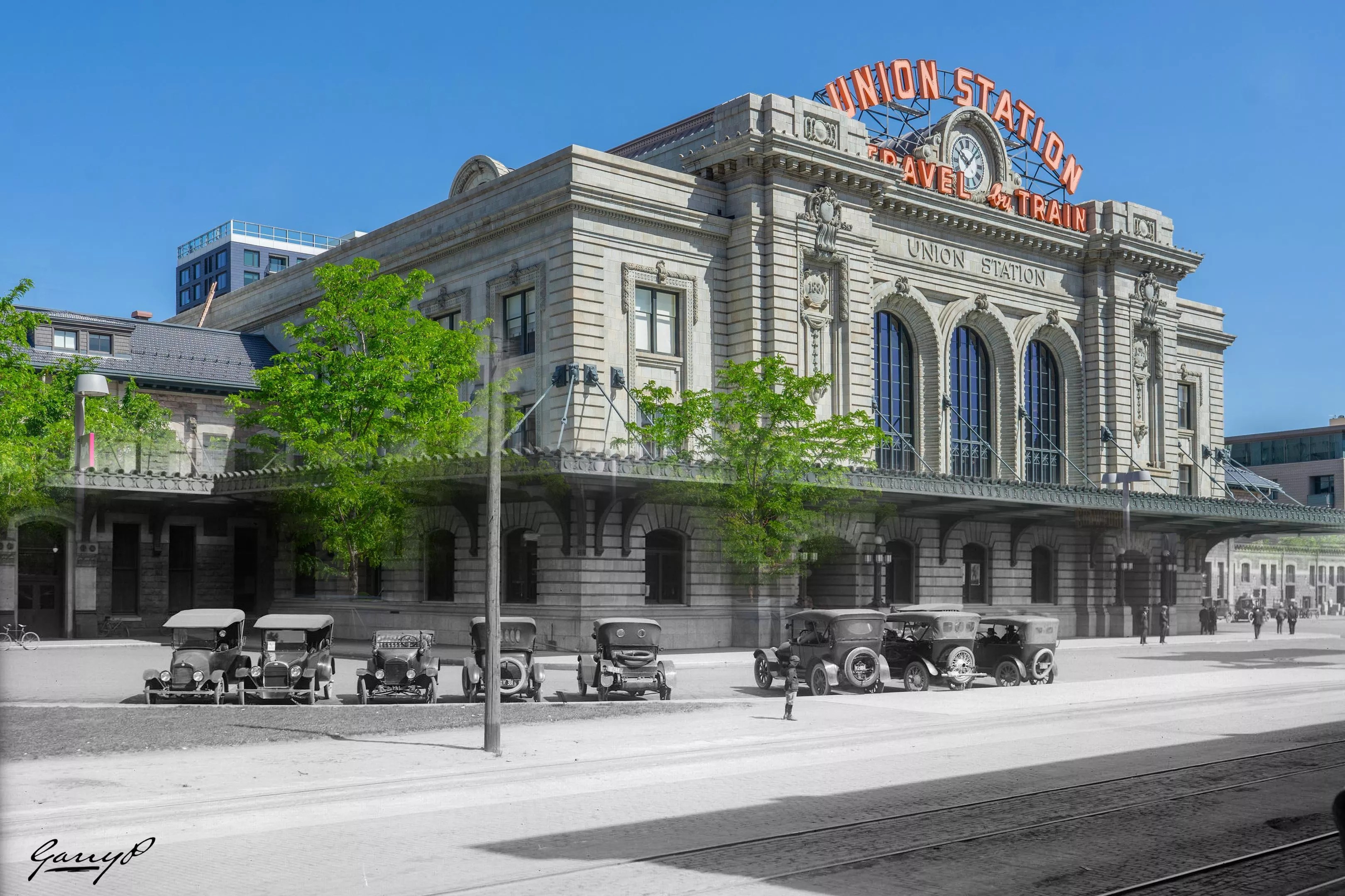 blended photos of train terminal