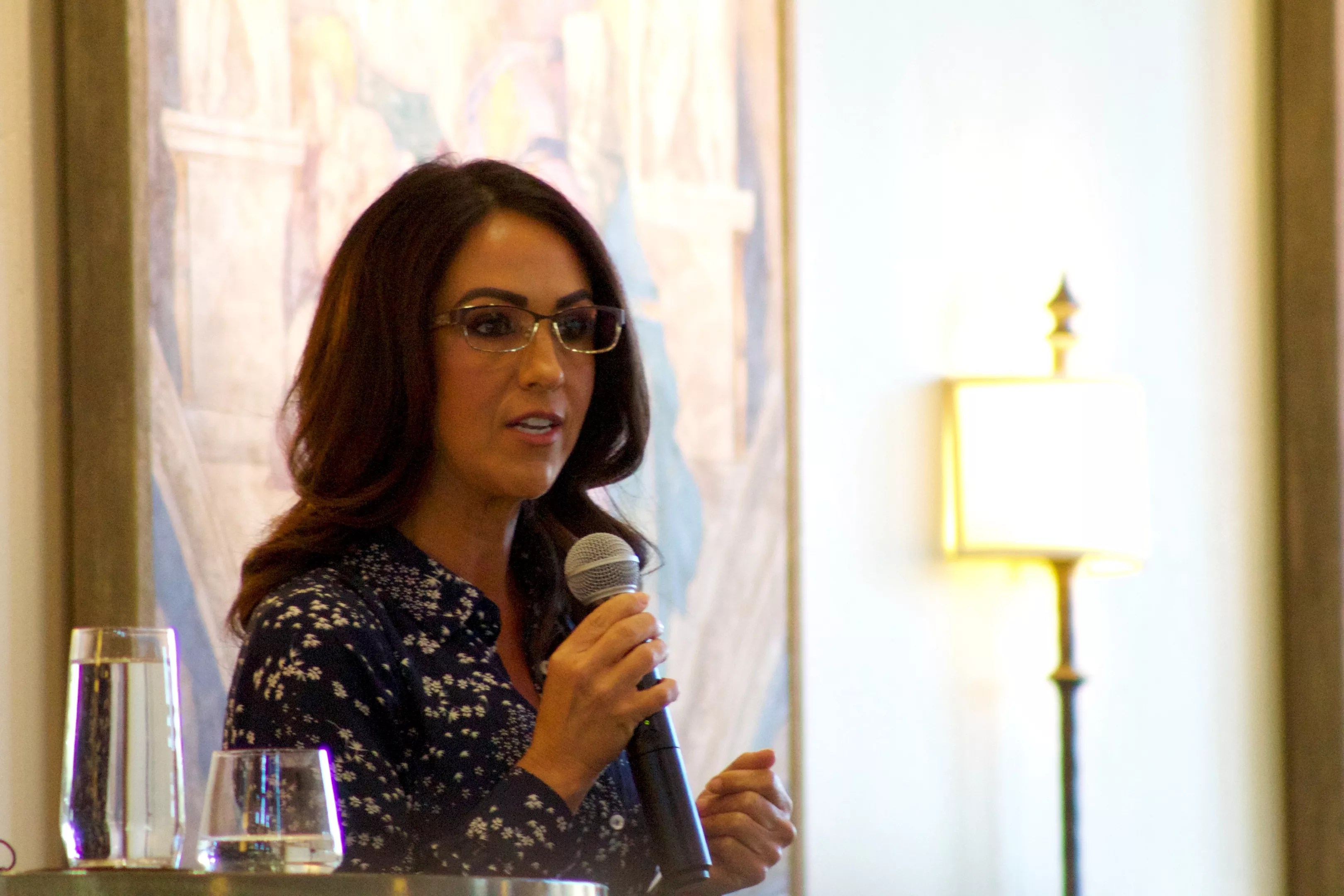 Lauren Boebert speaks during debate