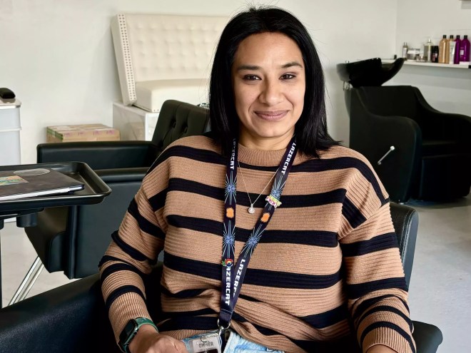 woman in striped sweater