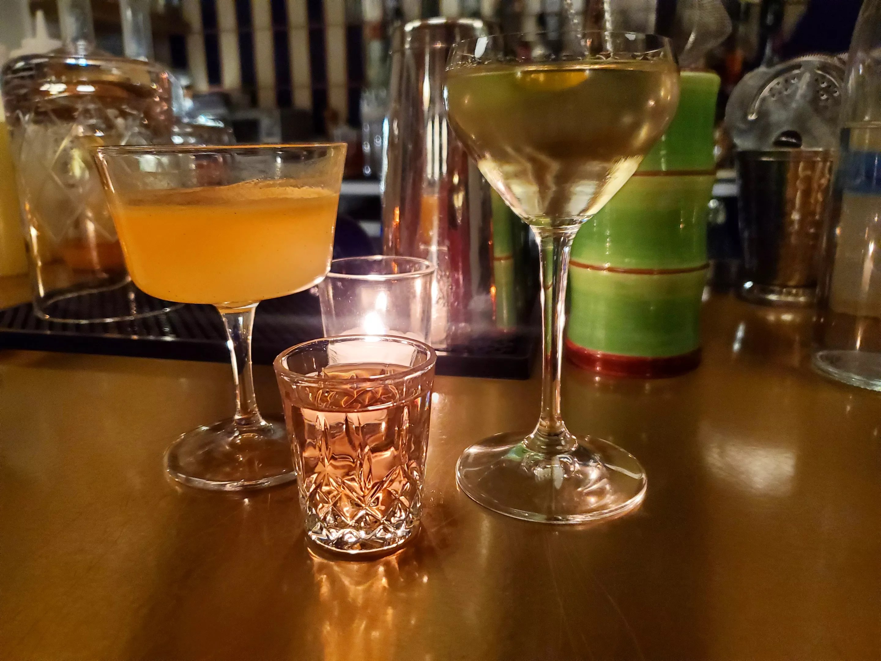 various cocktails on a bar