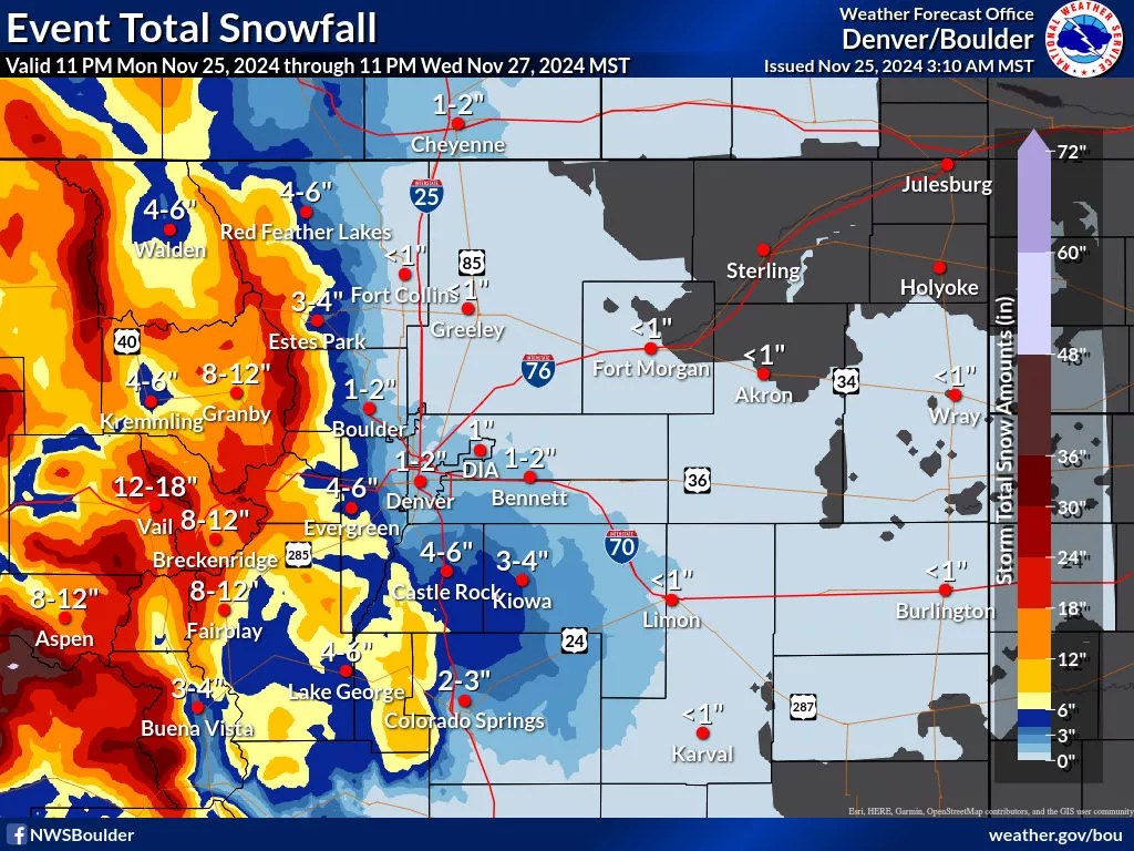 Colorado snow forecast Thanksgiving week