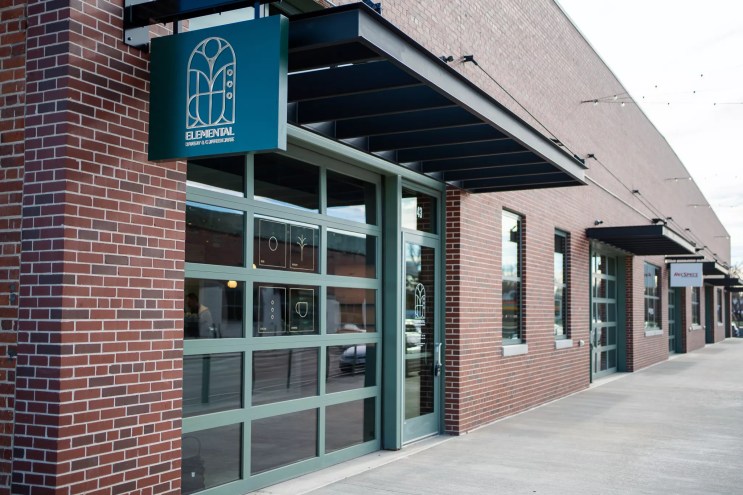 brick building with a large window