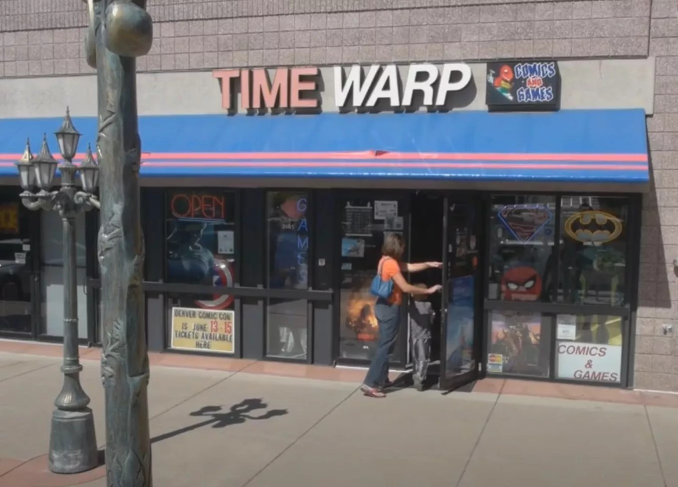 outside of Time Warp comic store in Boulder Colorado