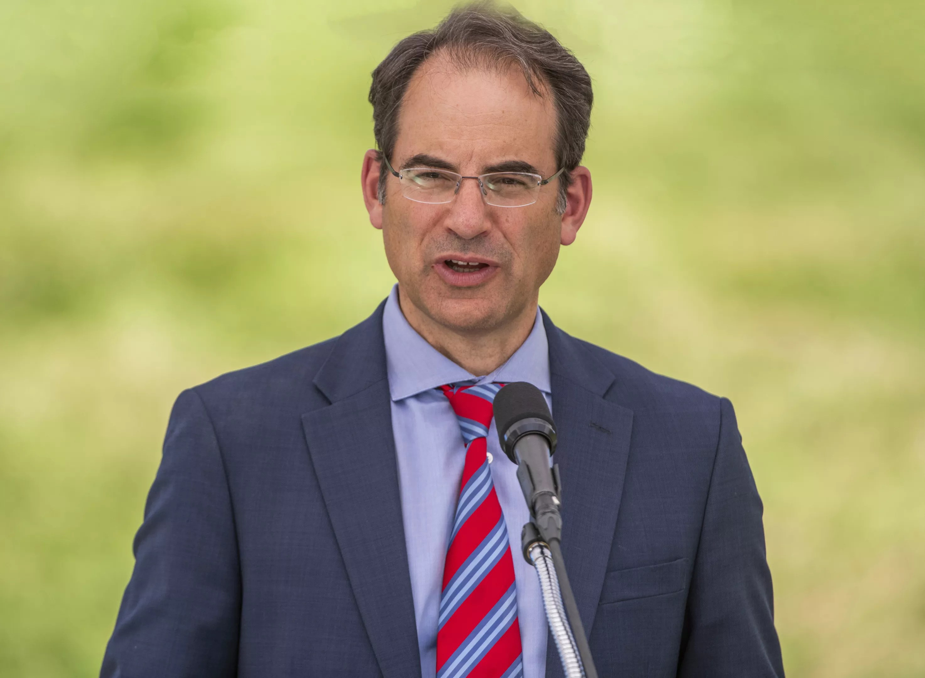 Attorney General Phil Weiser speaks at the Mizel Museum's annual Babi Yar Remembrance Ceremony on September 25, 2024.