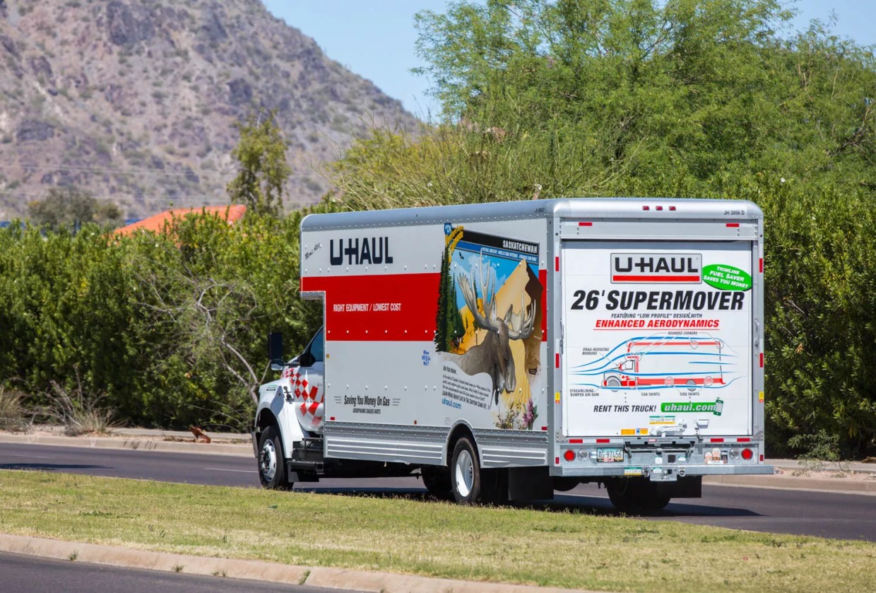 U-Haul truck drives down road