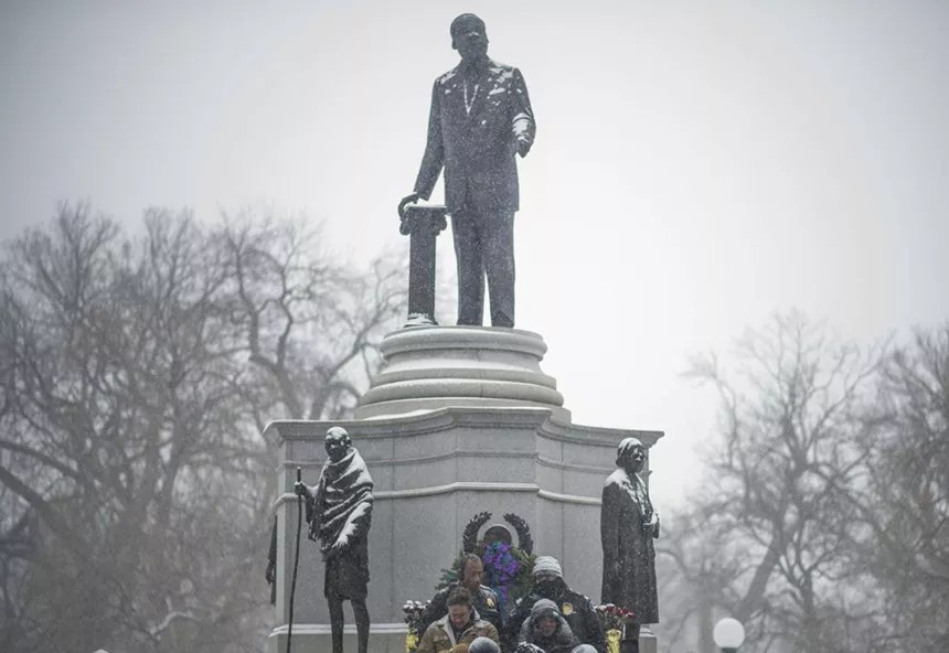 scculpture of MLK in the snow.