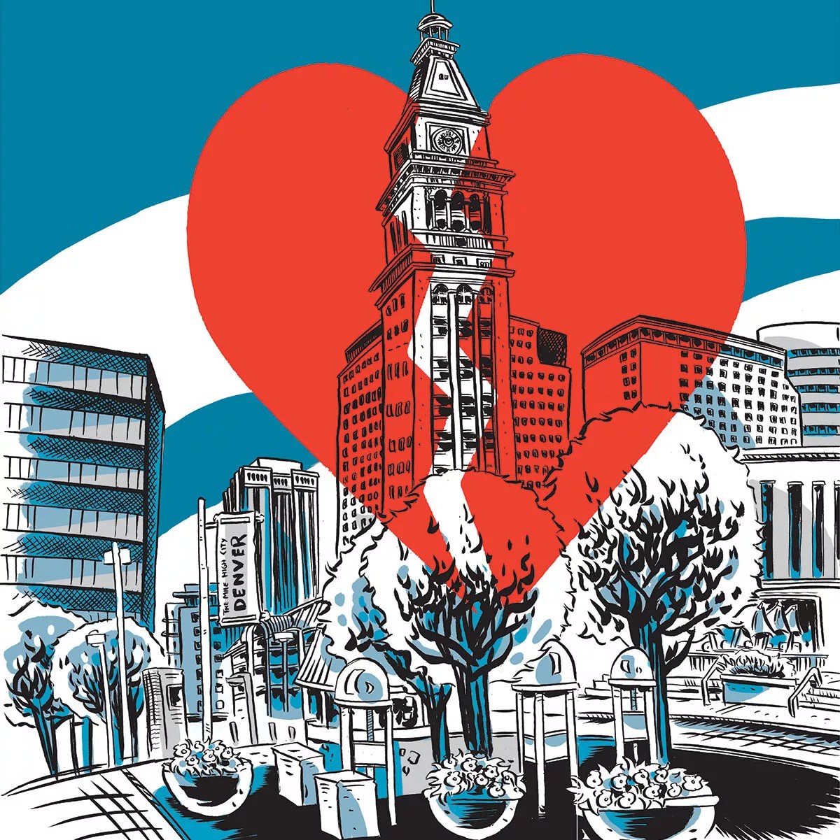 drawing of city with broken heart