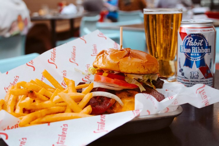 burger, fries and a beer