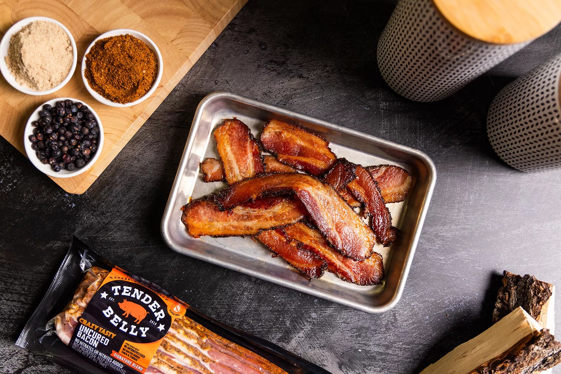cooked bacon on a baking sheet