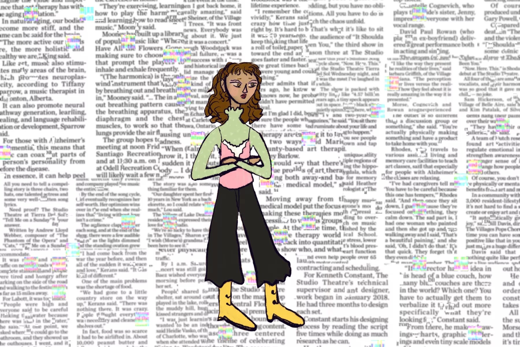 A drawing of a person with their arms crossed