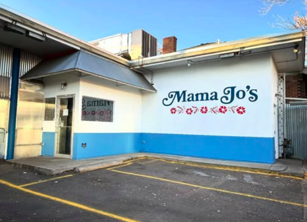 exterior of a white and blue building