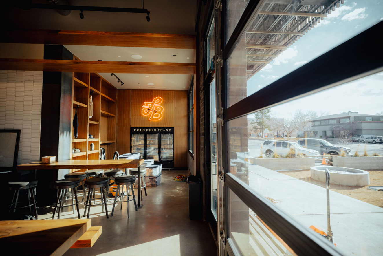Garage door area of a brewery.