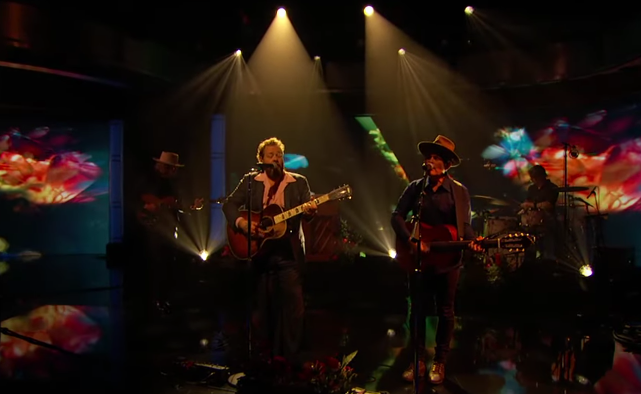 Nathaniel Rateliff and Gregory Alan Isakov performing on Jimmy Kimmel