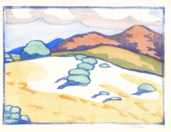 A colorful mountain painting