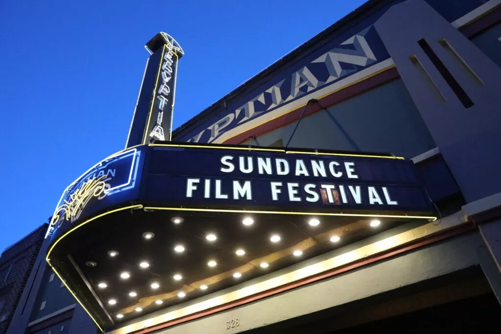 movie marquee with festival ad