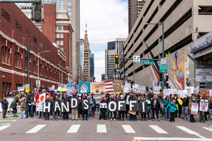 protesters in downtown Denver