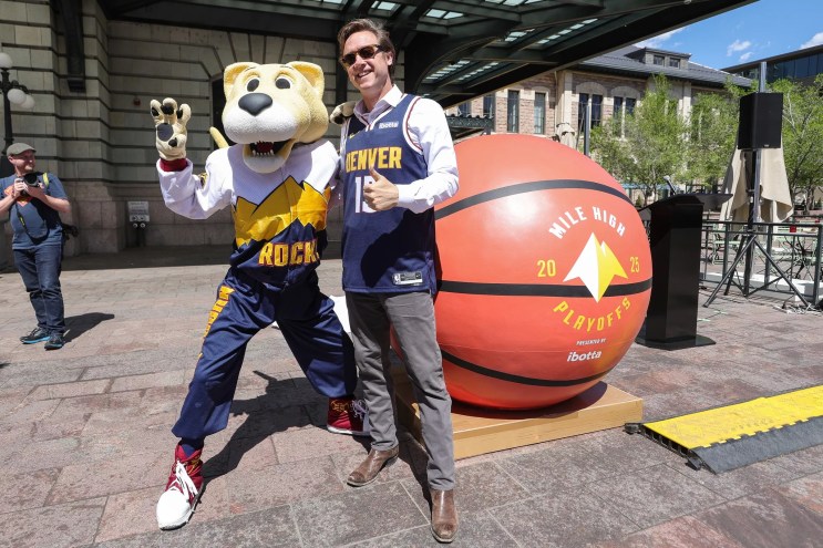 mayor with Rocky and giant basketball