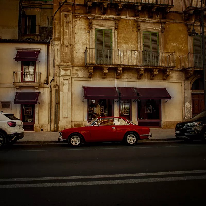 A photo of a red car.