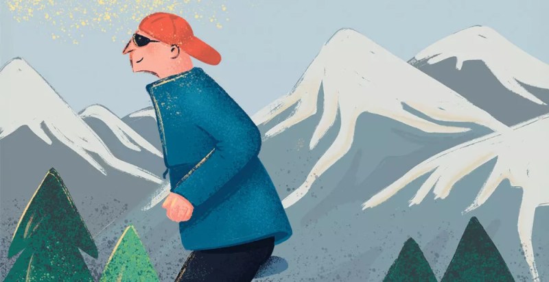 illustration of man in mountains