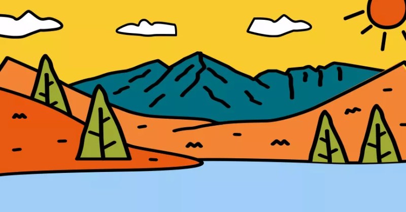 illustration of mountain and lakes