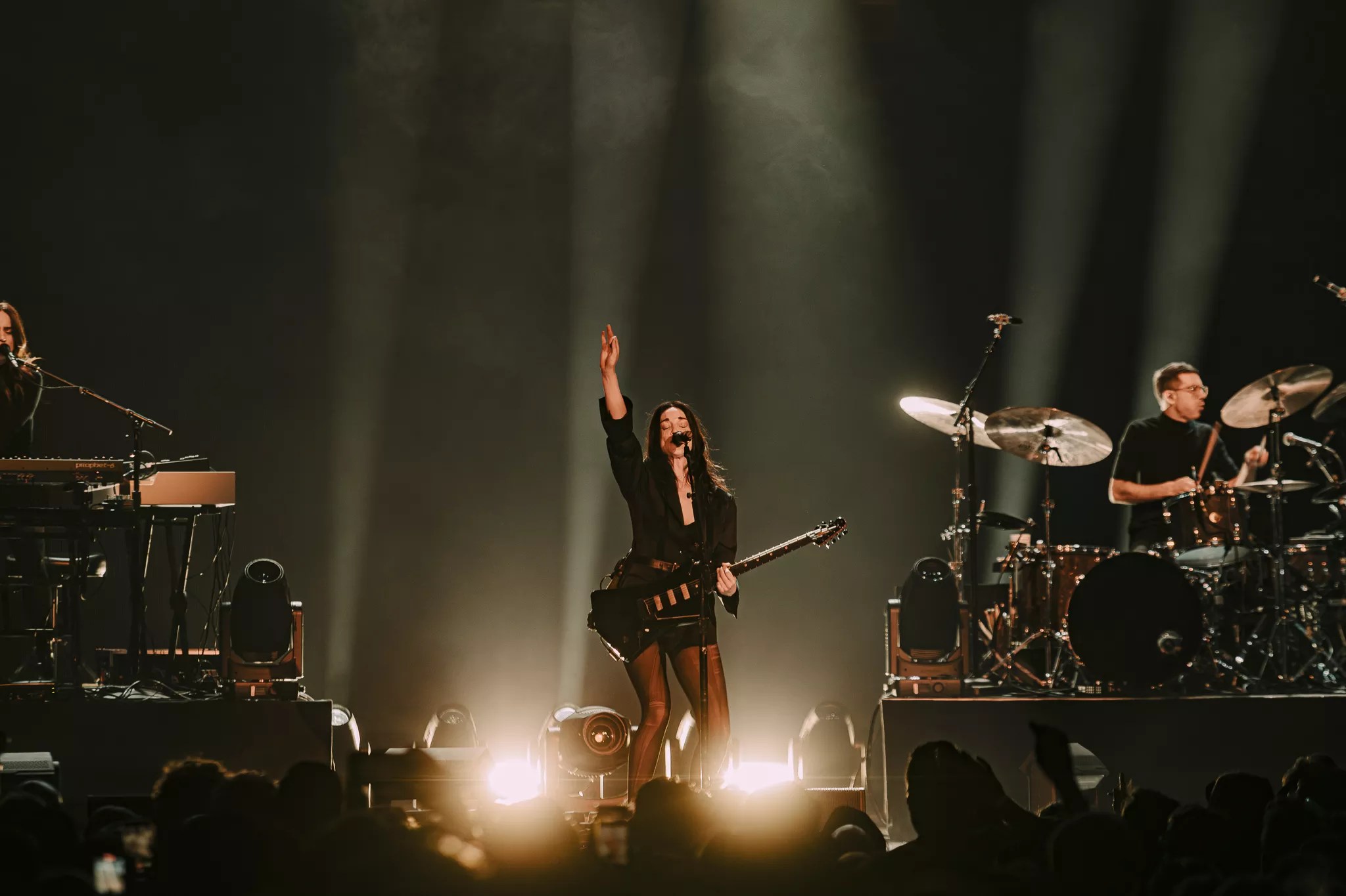 St. Vincent performing on stage at the Mission Ballroom in Denver, Colorado.
