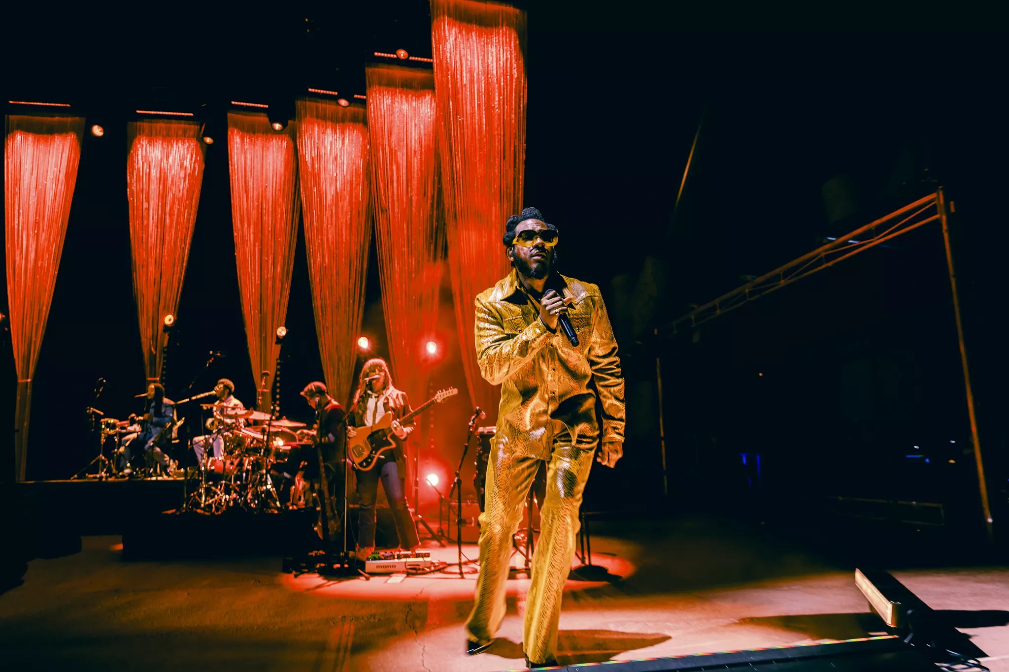 Leon Bridges performing on stage at Red Rocks for his The Leon Tour.