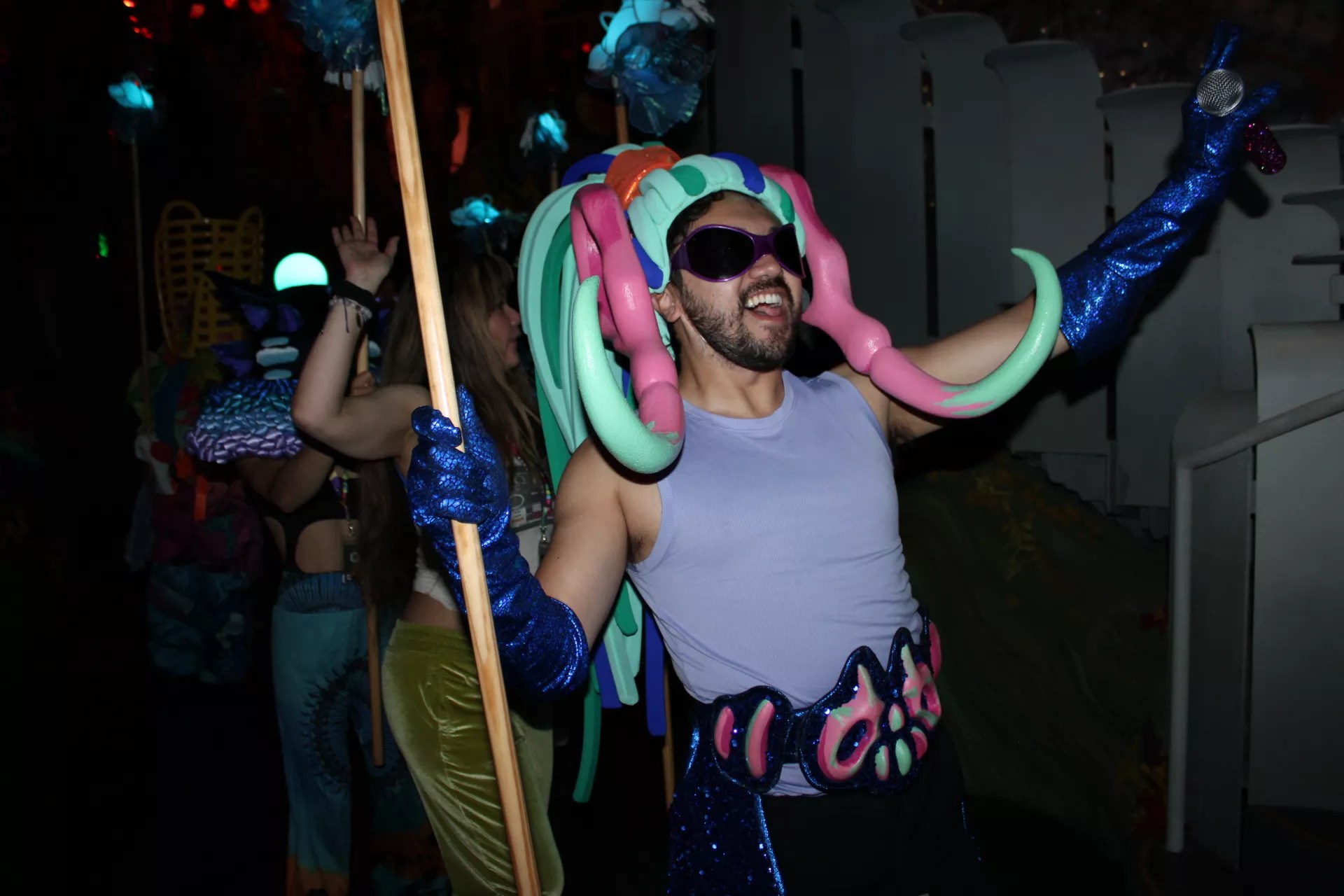 An actor rehearses a scene for an immersive performance at Meow Wolf in Denver.