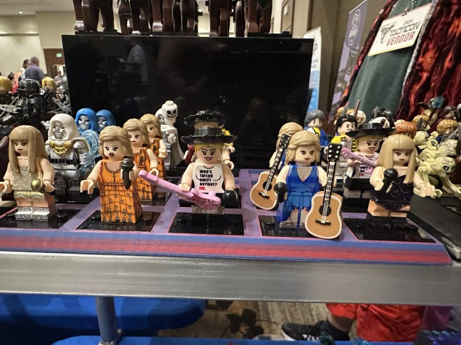 lego figures stand in rows